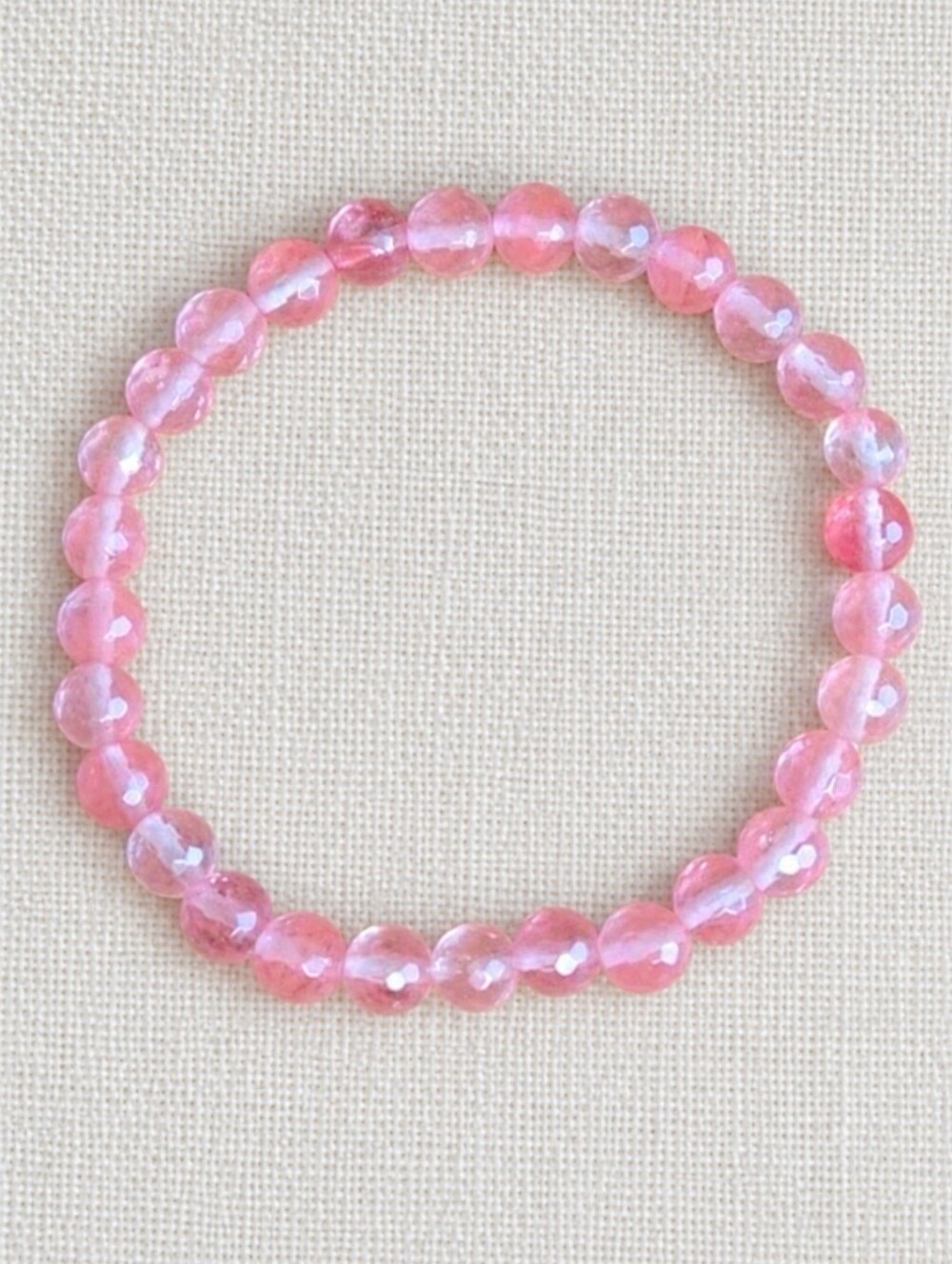 Faceted Cherry Quartz Beaded Stretch Bracelet | Handmade